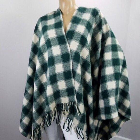Vintage Poncho Blanket Mondi Italy Wool Plaid Wrap Stadium Blanket New Old Stock - Picture 1 of 7